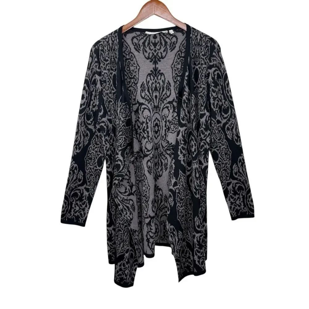 Soft Surroundings Filigree Open Front Tan Black Cardigan Size Large